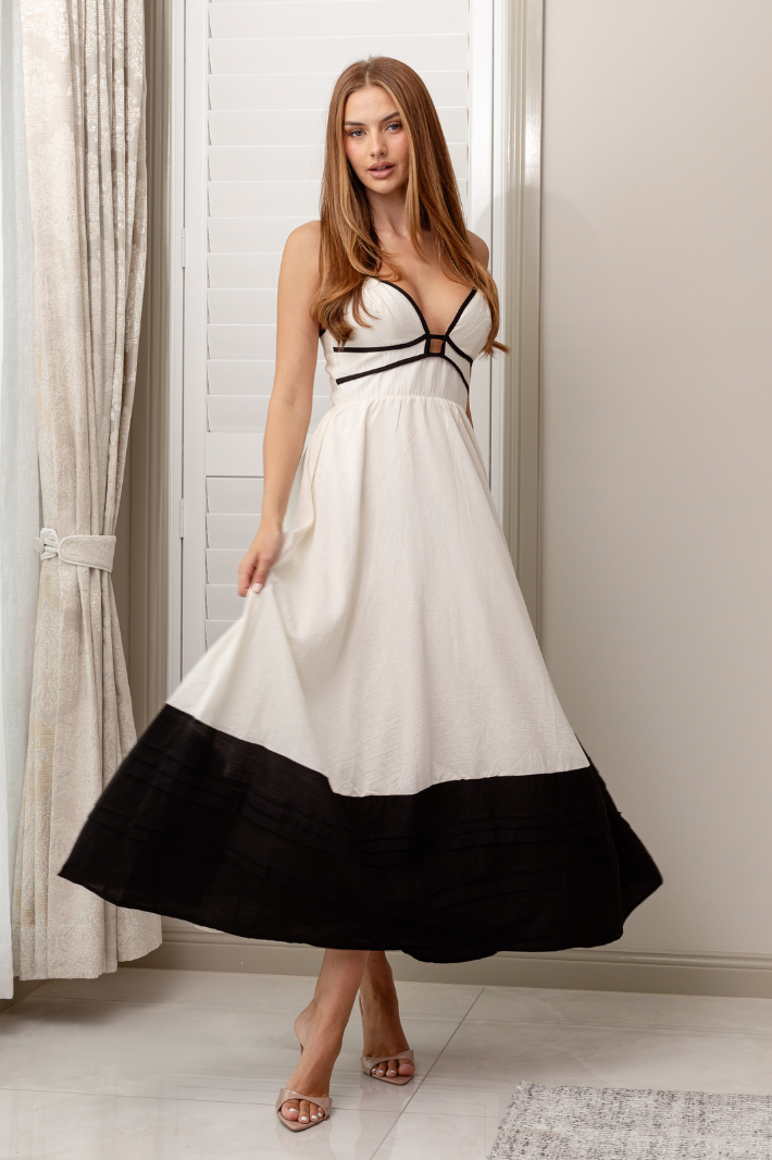 NOEMI FLOWY MAXI DRESS - Beige Dolly Girl Fashion NOEMI FLOWY MAXI DRESS - Beige Dolly Girl Fashion