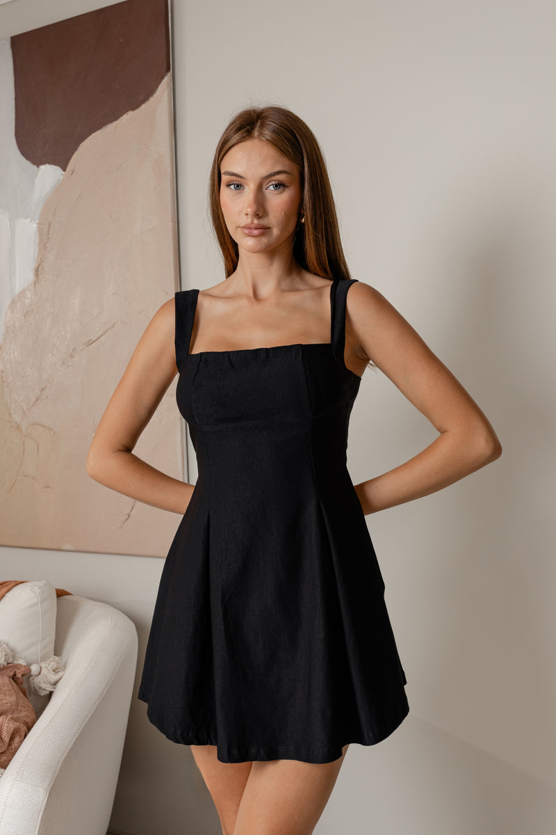 CHERYLYN TIED BACK MINI DRESS - Black Dolly Girl Fashion CHERYLYN TIED BACK MINI DRESS - Black Dolly Girl Fashion