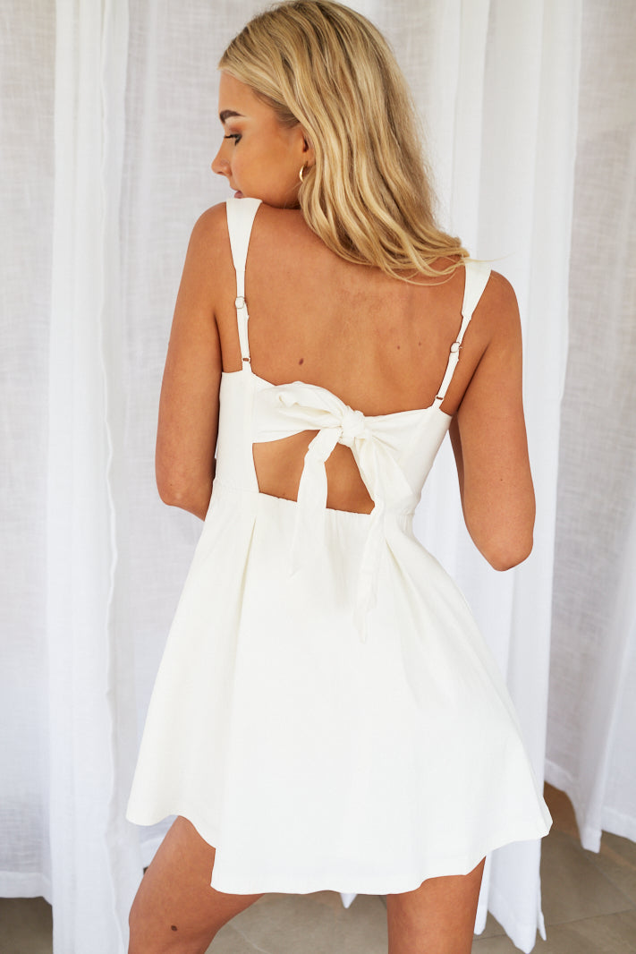 CHERYLYN TIED BACK MINI DRESS - White Dolly Girl Fashion CHERYLYN TIED BACK MINI DRESS - White Dolly Girl Fashion