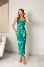 CLAVA BACKLESS MAXI DRESS - Green Print