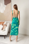 CLAVA BACKLESS MAXI DRESS - Green Print