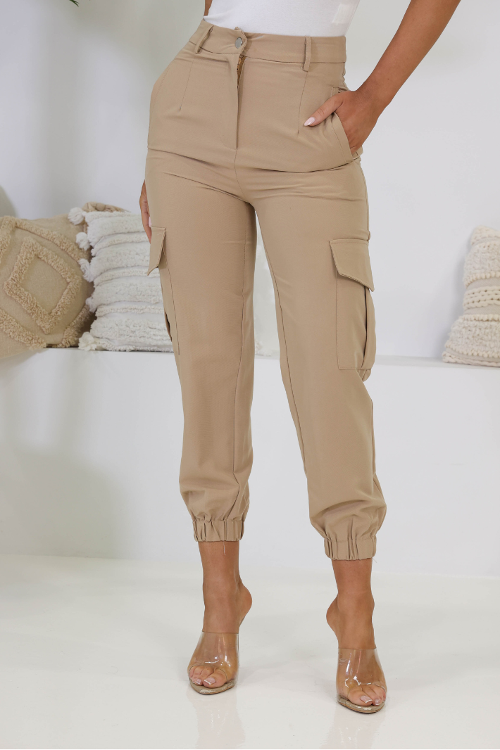 NOOKIE HIGH WAISTED CARGO PANTS - Nude