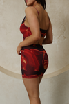 CIEL WAIST CUT-OUT MESH MINI DRESS - Red Print