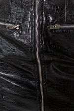 PLAYFUL CROC MINI SKIRT - Black Leather