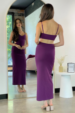 CIEL WAIST CUT-OUT MESH MAXI DRESS - Plum