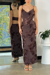 CIEL WAIST CUT-OUT MESH MAXI DRESS - Chocolate Floral