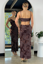 CIEL WAIST CUT-OUT MESH MAXI DRESS - Chocolate Floral