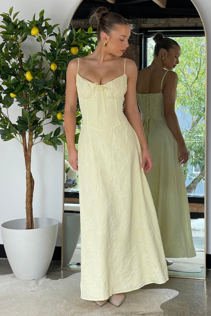 DIANNE FLOWY MAXI DRESS - Yellow Floral Print Dolly Girl Fashion DIANNE FLOWY MAXI DRESS - Yellow Floral Print Dolly Girl Fashion