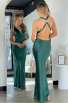 TALIO BACKLESS MAXI DRESS - Emerald Green Satin