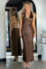 LUTEL BACKLESS MAXI DRESS - Brown Satin