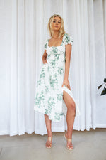 EVANGELISTA OFF SHOULDER MIDI DRESS - White Green Floral