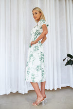 EVANGELISTA OFF SHOULDER MIDI DRESS - White Green Floral