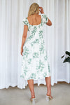 EVANGELISTA OFF SHOULDER MIDI DRESS - White Green Floral