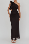 FELICINE ONE SHOULDER MESH MAXI DRESS - Black