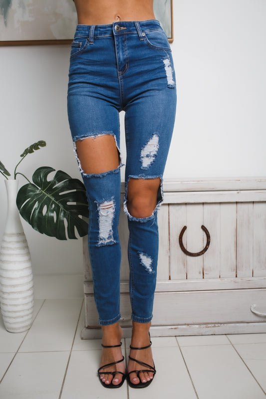 KOURTNEY RIPPED DENIM JEANS Blue – Dolly Girl Fashion