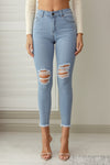 KARA DISTRESSED DENIM JEANS - Light Blue