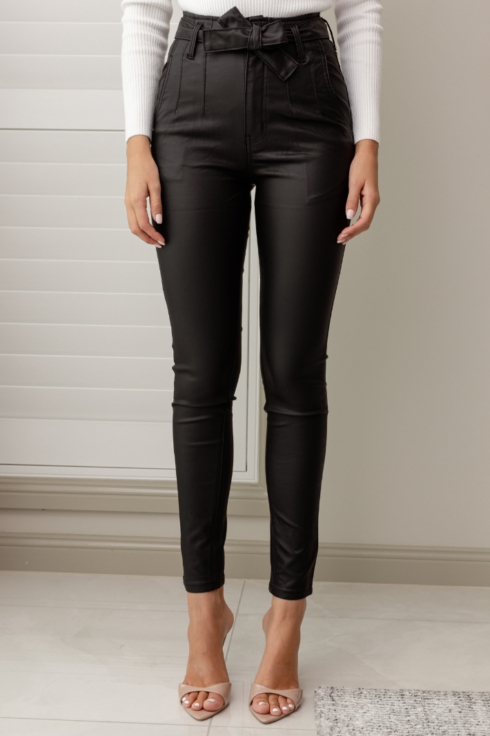 Skinny Leather Ladies Black Leather Look Trousers Leather Skinny