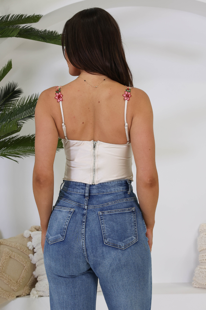 FLORALIT CORSET CROP TOP - Champagne