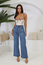 FLORALIT CORSET CROP TOP - Champagne