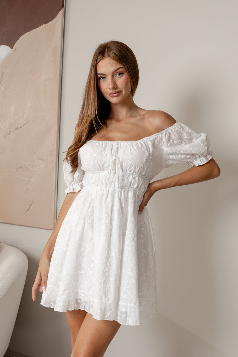 AVA OFF SHOULDER MINI DRESS - White Floral