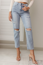 MITZ RIPPED DENIM JEANS - Washed Denim