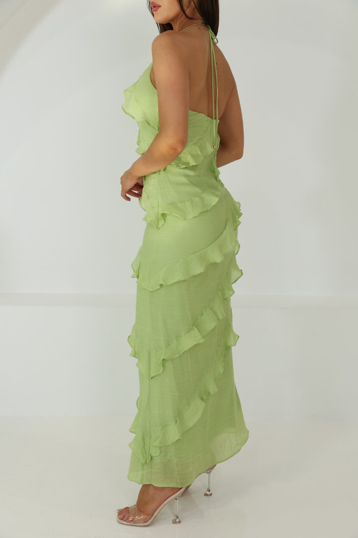 FRASINA HALTER NECK MAXI DRESS - Green