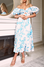 KARANI FRONT CUT-OUT MAXI DRESS - White Blue Floral