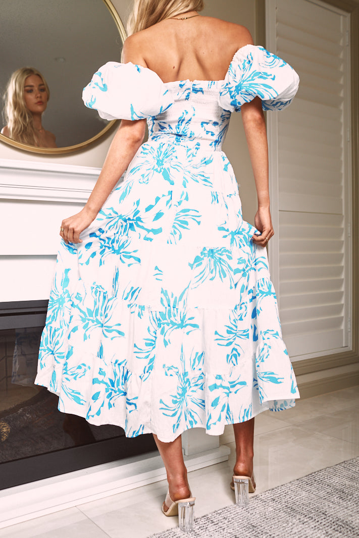 KARANI FRONT CUT-OUT MAXI DRESS - White Blue Floral