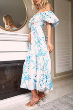 KARANI FRONT CUT-OUT MAXI DRESS - White Blue Floral