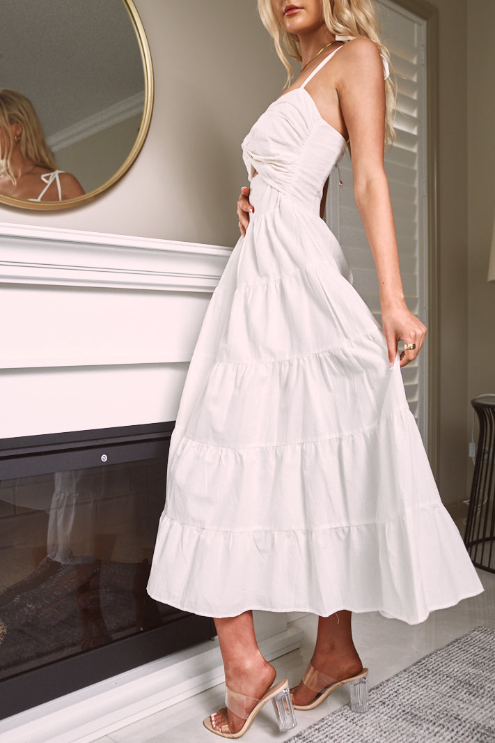 CANON FRONT CUT-OUT MIDI DRESS - White