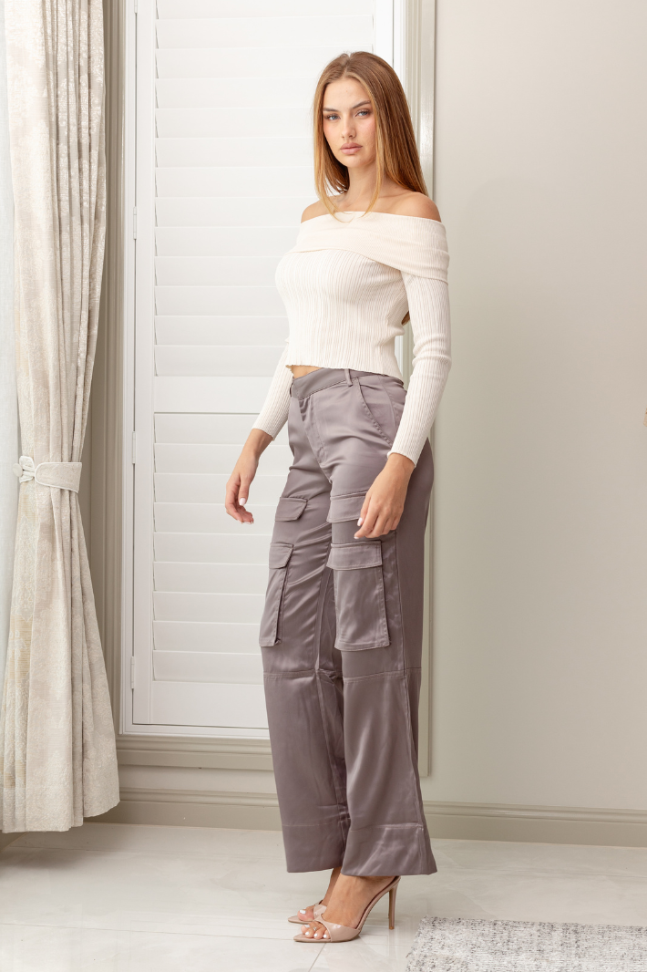 GRACELAND WIDE LEG PANTS - Mauve Satin