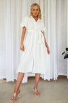 SHAYLENE PUFFY SLEEVE MIDI DRESS - White