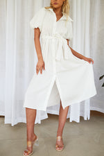 SHAYLENE PUFFY SLEEVE MIDI DRESS - White