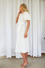 SHAYLENE PUFFY SLEEVE MIDI DRESS - White