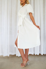 SHAYLENE PUFFY SLEEVE MIDI DRESS - White