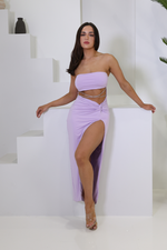 MIKA STRAPLESS FRONT CUT-OUT MAXI DRESS - Lilac