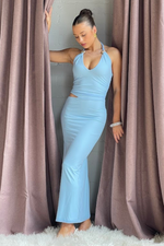 ANGELINE HALTER MESH MAXI DRESS - Blue
