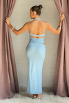ANGELINE HALTER MESH MAXI DRESS - Blue