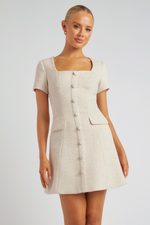 EDENI SHORT SLEEVE TWEED MINI DRESS - Beige