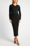 VEON LONG SLEEVE CROP TOP & MAXI KNIT SKIRT SET - Black