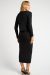 VEON LONG SLEEVE CROP TOP & MAXI KNIT SKIRT SET - Black
