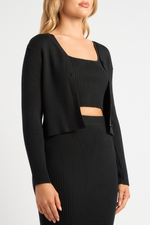 VEON LONG SLEEVE CROP TOP & MAXI KNIT SKIRT SET - Black