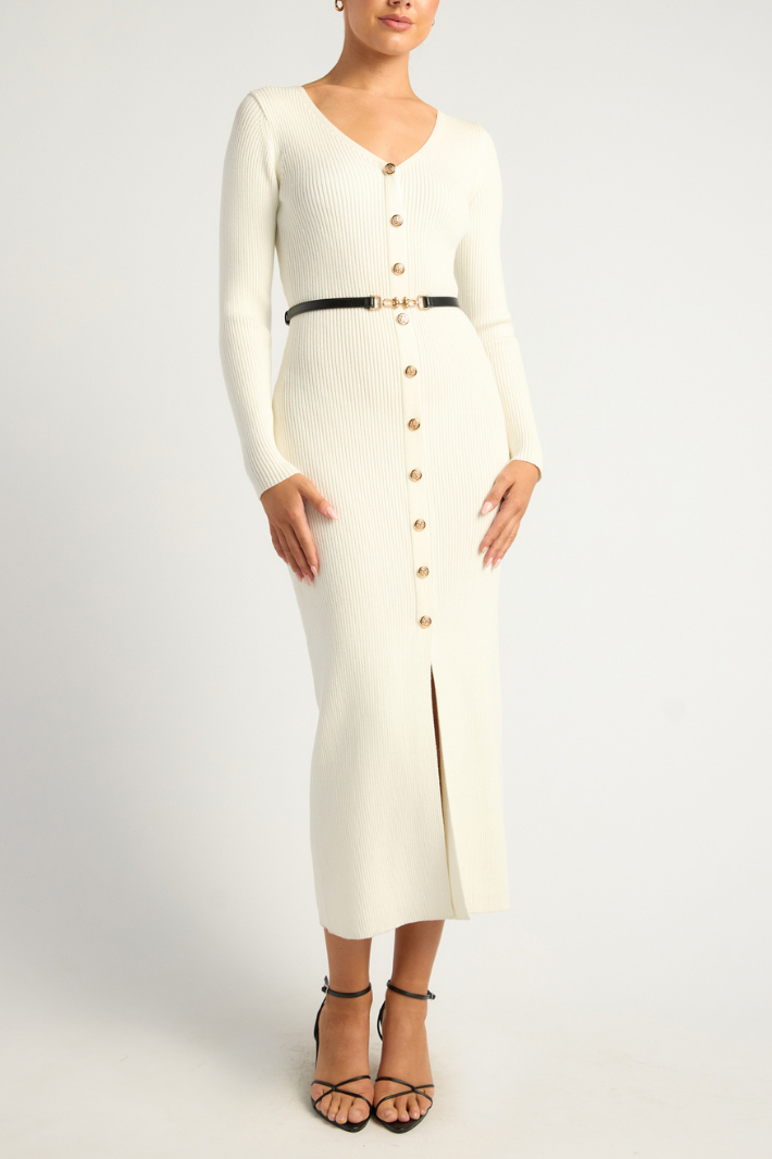 white knit maxi dress long sleeve FLANA LONG SLEEVE KNIT MAXI DRESS