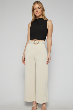 ALYCE HIGH WAISTED WIDE LEG PANTS - Beige