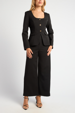 STEPHA HIGH WAISTED WIDE LEG PANTS - Black