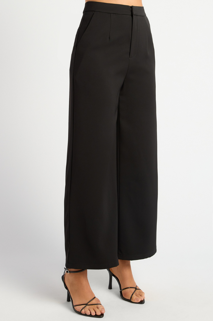 STEPHA HIGH WAISTED WIDE LEG PANTS - Black