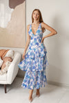 NASDI BACKLESS MAXI DRESS - White Blue Print