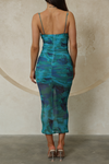 FAYE RUCHED MESH MAXI DRESS - Green Print