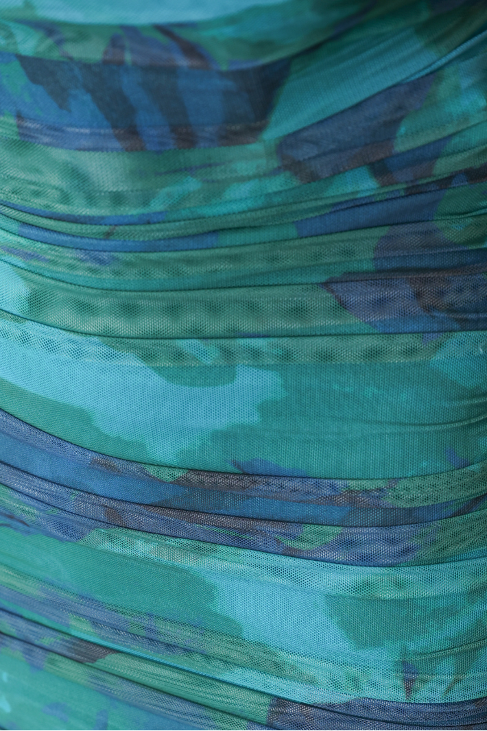 FAYE RUCHED MESH MAXI DRESS - Green Print