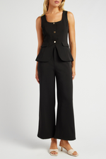 TEEVA TOP & WIDE PANTS SET - Black